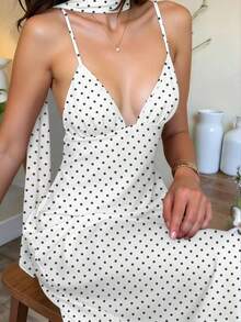 Vestido con estampado de lunares y tirantes para espalda descubierta para mujeres - Negro mate - Ver 11