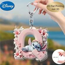 Disney 2D飞机，2D飞机印刷，1个迪士尼亚克力钥匙扣，26个英文字母，史迪奇粉色花朵图案设计，可爱包包钥匙扣，情侣钥匙扣，汽车钥匙扣，史迪奇粉丝生日礼物，2D飞机，节日完美之选 - 彩色 - 查看 32