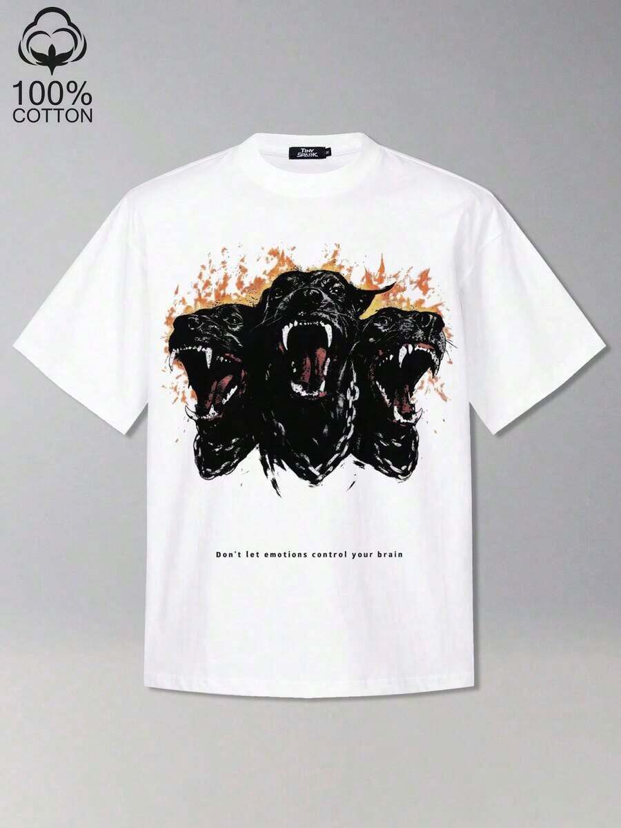 Tiny Spark Camiseta negra con gráfico del perro Cerbero - Blanco - Ver 1