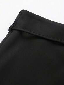 Falda pantalón negra de unicolor minimalista para uso casual, oficina y viajes, con hebilla y cinturón, para verano - Negro - Ver 3
