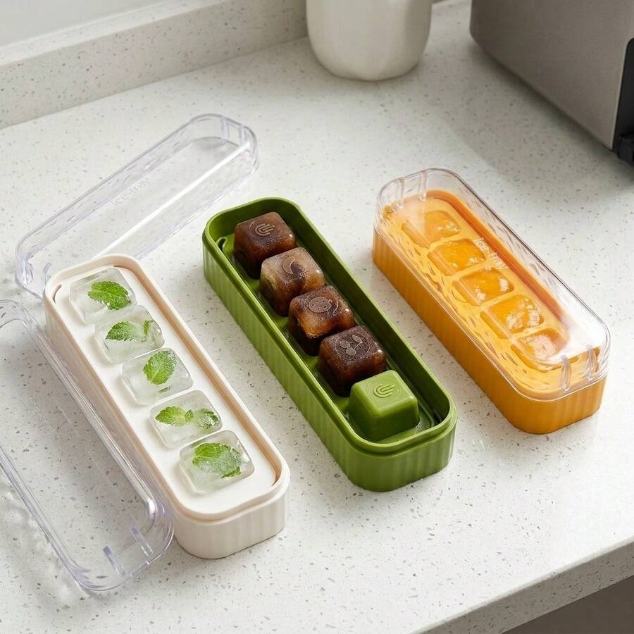 1/2/3件装 5格塑料冰模带盖，可重复使用，适用于水果和饮料制冰，啤酒冷藏工具，适用于厨房、餐厅、酒吧的冰箱制冰机 - 查看 1