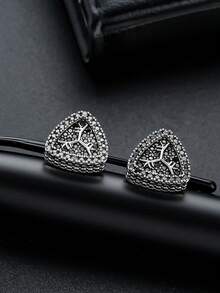 1 Coppia Di Orecchini A Perno Triangolari Completamente Tempestati Di Diamanti Di Lusso Alla Moda Per Uomo, Accessorio Maschile Con Texture Unica A Ramo, Adatto Per Uso Quotidiano, Regalo Per Amici In Occasione Di Festività, Compleanni, Anniversari - Multicolore - Visualizzare 4
