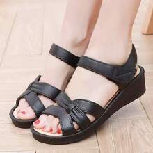 Women's Summer Sandals - Casual Solid Color, Breathable Hollow Design, Hook And Loop Closure, Flat Heel Beach Shoes, Multifunctional Flat Sandals | Comfortable Fit - Black - View 4