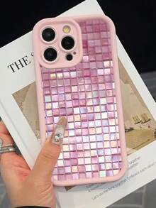 Capa para celular com estampa xadrez em ágata rosa brilhante, compatível com iPhone 17, 17 Pro, 17 Air, 17 Pro Max, 11, 11 Pro, 11 Pro Max, 12, 12 Pro, 12 Pro Max, 13, 13 Pro, 13 Pro Max, 14, 14 Pro, 14 Plus, 14 Pro Max, 15, 15 Pro, 15 Plus, 16, 16 Pro, 16 Pro Max e 16 Plus. - Preto - Ver 2