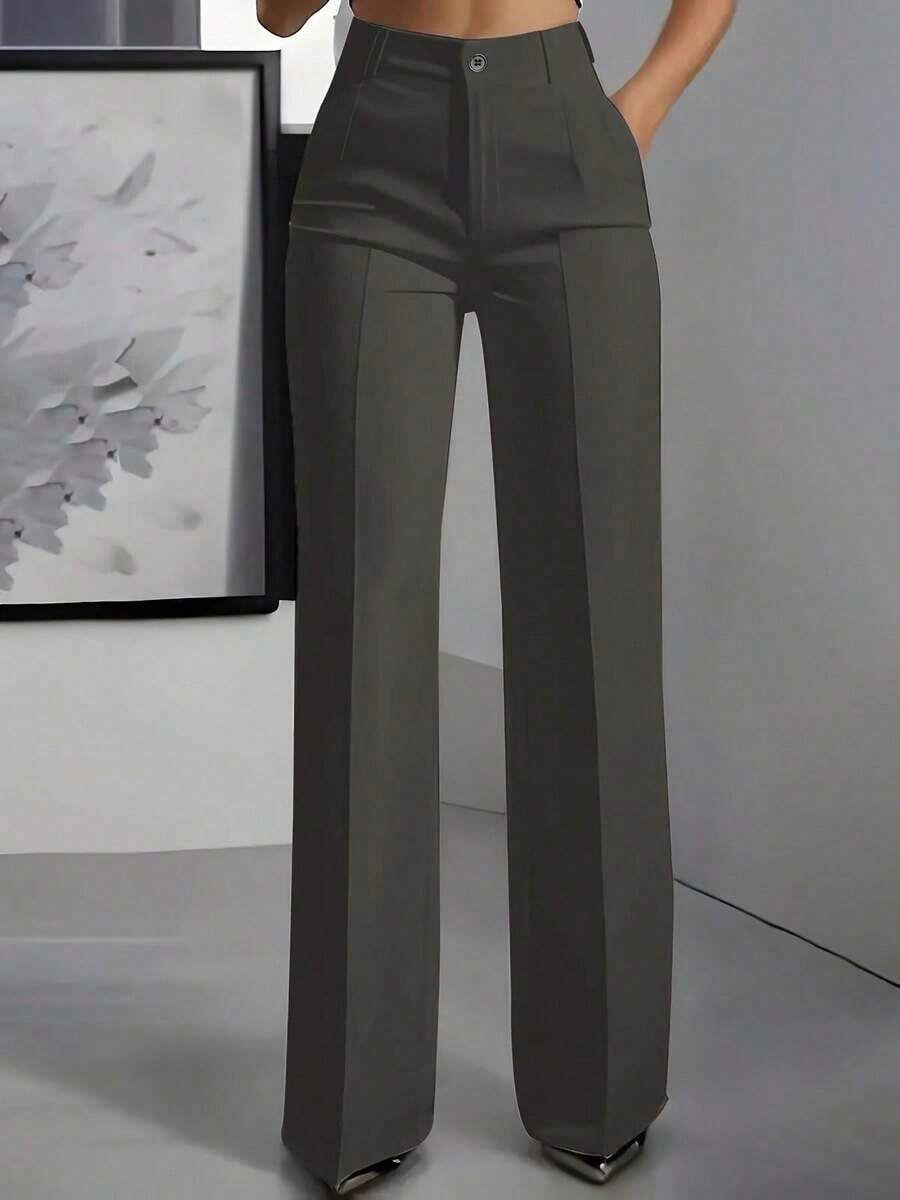 Pantalones rectos de unicolor versátiles y de moda, color blanco, para primavera - Gris oscuro - 1 - Ver 1