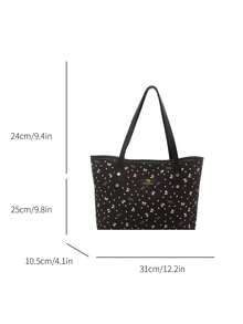 1pc Black Metal Rivet Decor Large Capacity Nylon Tote Bag, Women Shoulder Bag, Spring New Arrival - Black - View 6