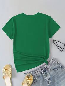 Camiseta de manga corta para mujer, estilo moderno minimalista, con estampado "Just a Girl who loves HIPPOS", informal de verano para uso diario. - Verde - Ver 2