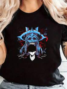 negro estilo anime Jujutsus Kaisens personaje Sukuna con expresión amenazante y Gojo Satoruss fondo azul y rojo para fans de animé y cultura japonesa urbana joven - Negro - Ver 1