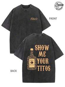 Tito's Vodka "Show Me Your Titos" Leopard Print Graphic Washed Cotton T-Shirt, Oversized Casual Streetwear For Alcohol Lovers,230G Washed High-Quality Cotton Printed Men's T-Shirt, Show Me Your Titos T-Shirt, Skin Friendly, Breathable, Suitable For Gatherings And Daily Wear, Retro Street Style, Is The Best Gift For Friends Who Love Wine Culture Ropa De Hombre Couple Matching Outfit Matching Couple Outfits Men Clothes Camisas Para Hombre Polo Shirt Cotton Graphic Tees Manfinity Graphic Shirts Cotton Graphic Tees  Ropa De Mujer 100 Percent Cotton Ropa  Mujer Women Clothes  Clothes Women This Round-Neck, Short-Sleeve T-Shirt Features A Stylish Print And A Casual Design Suitable For Both Men And Women-Making It An Excellent Gift For Friends And Family.Crafted From 100% Pure Cotton, It Boasts A Youthful And  Aesthetic That Appeals To All Genders. - 黑色 - 查看 1