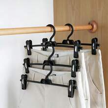 10/5pcs Adjustable Multi-Layer Pants Hanger Clips - Non-Slip Drying Rack - No Trace Wardrobe Pants Rack - Clothing Store Skirt Hooks - Clothes Hangers - Black - View 8