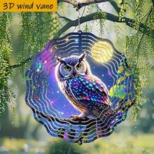1个3D彩色猫头鹰栖息在夜空下的树枝上，尺寸为10英寸*10英寸，带旋转挂钩，可360° DIY创意彩虹风格旋转花园风车（不含吊坠），款式随机 - A - 查看 4