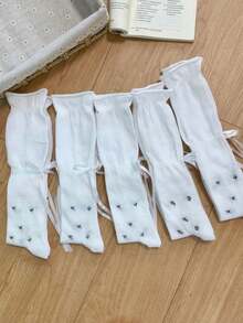 1/5 Pairs Sweet Ditsy Floral Bowknot Decor Knee High Socks, Spring/Summer New Arrival - Multicolor - View 2
