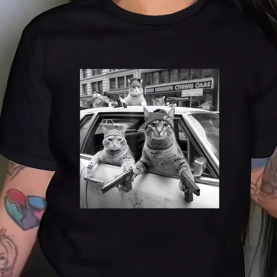Printed T-Shirt For Men And Women - Black - View 1