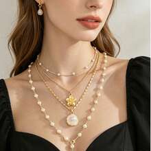 Bộ 4 dây chuyền nữ thời trang tối giản đa năng phong cách Bohemian đính vỏ sò, hoa và ngọc trai giả hình chữ Y, thích hợp cho kỳ nghỉ, hẹn hò, dự tiệc, làm quà tặng và đeo hàng ngày. - Bộ 4 món - Xem 7
