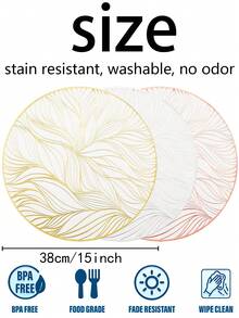 6/120pcs, Gold Round Leaf PVC Placemats, Waterproof & Oil-Resistant Tabletop Decor Mats, Washable Tableware Mats, Non-Slip & Odorless Western Dining Mats, Suitable For Restaurants, Cafes, Homestays, Perfect For Holidays, Parties, Gatherings, Birthdays, Weddings, Dinner Parties - Multicolor - View 3