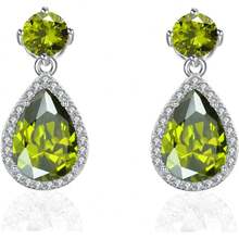 Drop Dangle Earrings| Gemstones Waterdrop Teardrop White Gold Plated Crystal Hanging Cubic Zirconia Hypoallergenic Earrings| Stylish Jewelry Gift For Mother Daughter Wife - Olive Green - View 13