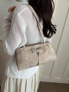 Damen Retro Jeans Umhängetasche, Y2K Schnallen Design Unterarmtasche, Vintage Jeans Handtasche, Große Kapazität Lässig Baguette Tasche, geeignet für den täglichen Gebrauch - Khaki - Übersicht 3