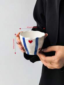 1 pieza/2 piezas Taza de café con diseño de corazón a rayas, taza de café pequeña de cerámica con corazón a rayas de estilo nórdico clásico, taza con asa de mano linda, espresso árabe, taza pequeña para entretener a invitados/amigos, té/café de tarde diario, apta para lavavajillas, reutilizable - Multicolor - View 11