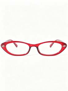 Small Frame Cat Eye Glasses Frame For Women, European And American INS Style Glasses, Korean Letter α Minimalist Glasses Frame, - Red - View 2