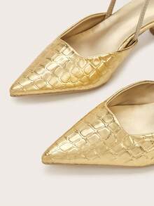 Women's New Low Vamp Stone Texture Niche Versatile Pointed Toe Kitten Heel Pumps (Shoe Upper Randomly Cut) - Gold - View 3