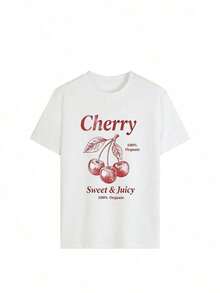 Camiseta de mujer estilo Y2K con hombros caídos y corte holgado, estampado de letras con efecto vintage "Cherry Sweet & Juicy", manga corta, estilo retro de los 90 con gráficos de frutas desgastadas, ropa urbana, top casual de corte holgado estilo coquette cottagecore, atuendo moderno estilo Y2K, camisetas casuales de verano para salir, perfecta para uso diario, regreso a clases, citas, viajes diarios, cafeterías, viajes, festivales de música, raves, fiestas, estilo urbano, discotecas, esencial para el verano de las chicas modernas, camiseta casual apta para tallas grandes, ropa de moda para mujer. - Blanco - Ver 2
