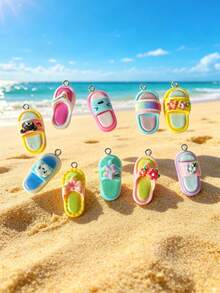 20pcs Colorful Summer Flip Flop Resin Pendant, Styles Of Sandal Design, Cute Vacation Accessory For Jewelry Making, DIY Craft Material For Scrapbooking, Phone Case, Hair Clips, Bag Charms, Keychain, Necklace And More - Multicolor - View 2