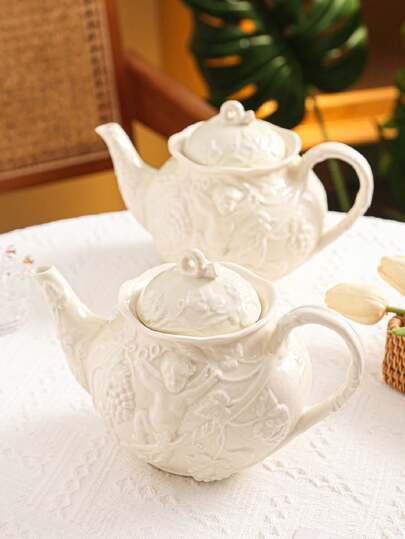 1个陶瓷茶壶，厨房/餐厅/客厅冷水壶，保温壶，适用于茶、咖啡、牛奶、果汁，适合婚礼、派对、送礼、生日等场合。