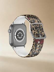 1件豹紋紅櫻桃圖案軟矽膠彈性透氣舒適手環替換錶帶，適用於Apple Watch 38mm、40mm、41mm、42mm、44mm、45mm、46mm、49mm，中性時尚性感軟矽膠運動錶帶，兼容 Series 11 Ultra3 SE3 Ultra2 S11 S10 SE2 9 8 7 SE 6 5 4 3 2 1 - 彩色 - 查看 2