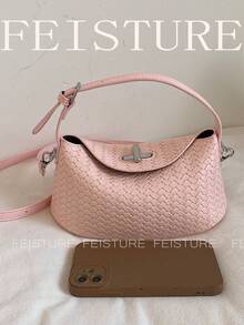 1pc Women's Solid Color PU Leather Shoulder Crossbody Bag, With Adjustable Strap, Matte Handbag, Suitable For Travel - Pink - View 9