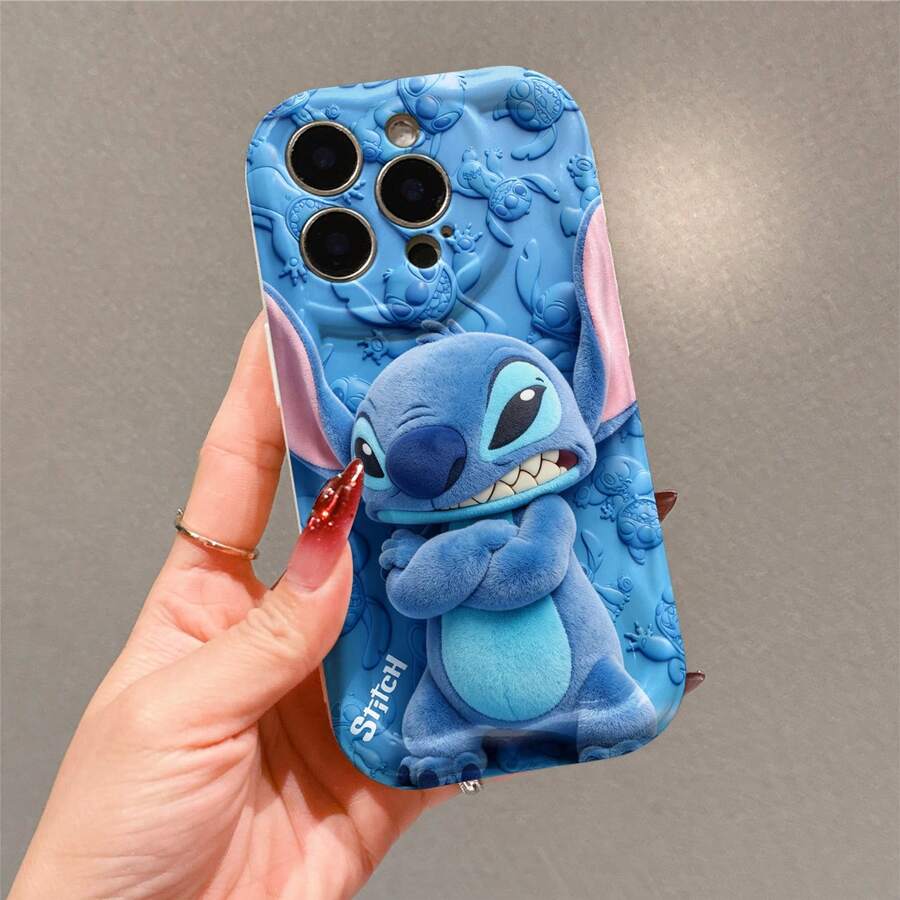 Disney Lilo & Stitch Phone Case, Official Stitch Character Design, Sassy Stitch With Arms Crossed On A Monochrome Blue Background With Embossed Stitch Silhouettes Protective Cover. Compatible With IPhone 17, 16, 15, 14, 13, 12, 11 Pro Series, Featuring The Iconic Grumpy Stitch With Detailed Plush Textures, Perfect For Stitch Fans And Disney Lovers Who Love A Bold, Monochromatic Look, Ideal For Birthdays, Holidays, Anniversaries, Graduation Gifts, Or Any Special Occasion To Surprise Family, Friends, Classmates, And Loved Ones. - 白色 - 查看 1