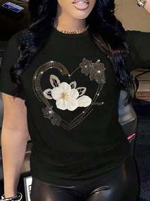 This High-Quality, Loose-Fitting Women's Crew Neck T-Shirt Features A Variety Of Prints, Including Lettering, Cartoon Hearts, And Small Animal Designs. It's Perfect For Everyday Casual Wear And Beach Outings. It's Also A Great Choice For Couples' Vacation Outfits. Made From 100% Pure Cotton, This 200-Gram Fabric Is Soft, Comfortable, And A Must-Have For Everyday Wear. - 黑色 - 查看 1