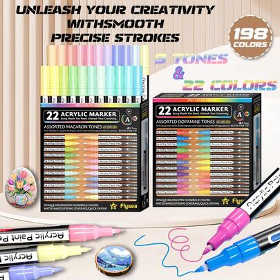 0.7mm Fine Tip - Acrylic Marker Pen Set, 22/36/72/120/188 Colors Available, Waterproof, Quick-Drying, Non-Fading, Multi-Surface Applicable (Glass/Ceramic/Wood/Stone/Paper/Canvas), Essential For Art Painting, DIY Crafts, Graffiti Markers