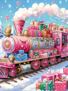 1 Set Of 20-30-40 Inch Frameless Diamond Painting 5D DIY Kits, Charming Train Scene Decor, Surprise Gift - Multicolor - View 15