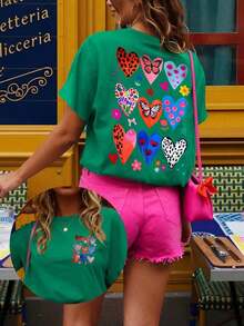 Women's T-Shirt, Short-Sleeved Graphic Tee, Casual Street Style, Cute Summer Top - Hijau - View 5