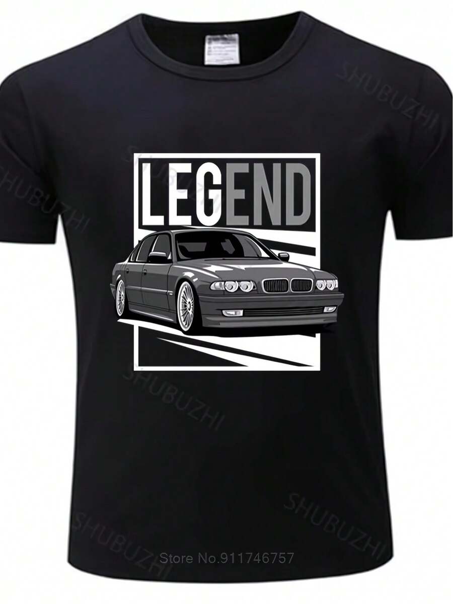 Camiseta Glstkrrn para hombre E38 - Camiseta informal negra con llamativo estampado de coches, diseño geométrico, cuello redondo, corte regular, lavable a máquina y cómoda para todas las estaciones. - Negro - Ver 1