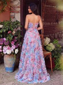 Faeriesty Vestido de noche formal con corsé con paneles de malla y aplicaciones para mujer - Para eventos formales, fiestas de cumpleaños, galas, cenas formales - Rosa - Ver 2