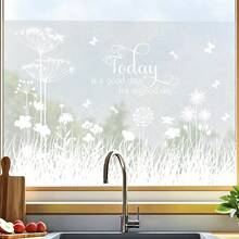1/4 Peças Película Estática Fosca para Janela com Padrão Floral e Borboleta Branco com Citação Inspiradora para Privacidade da Cozinha e Banheiro, Decorativa, Reutilizável, Adesivo de Vidro Sem Cola - Película fosca branca - Visão 12