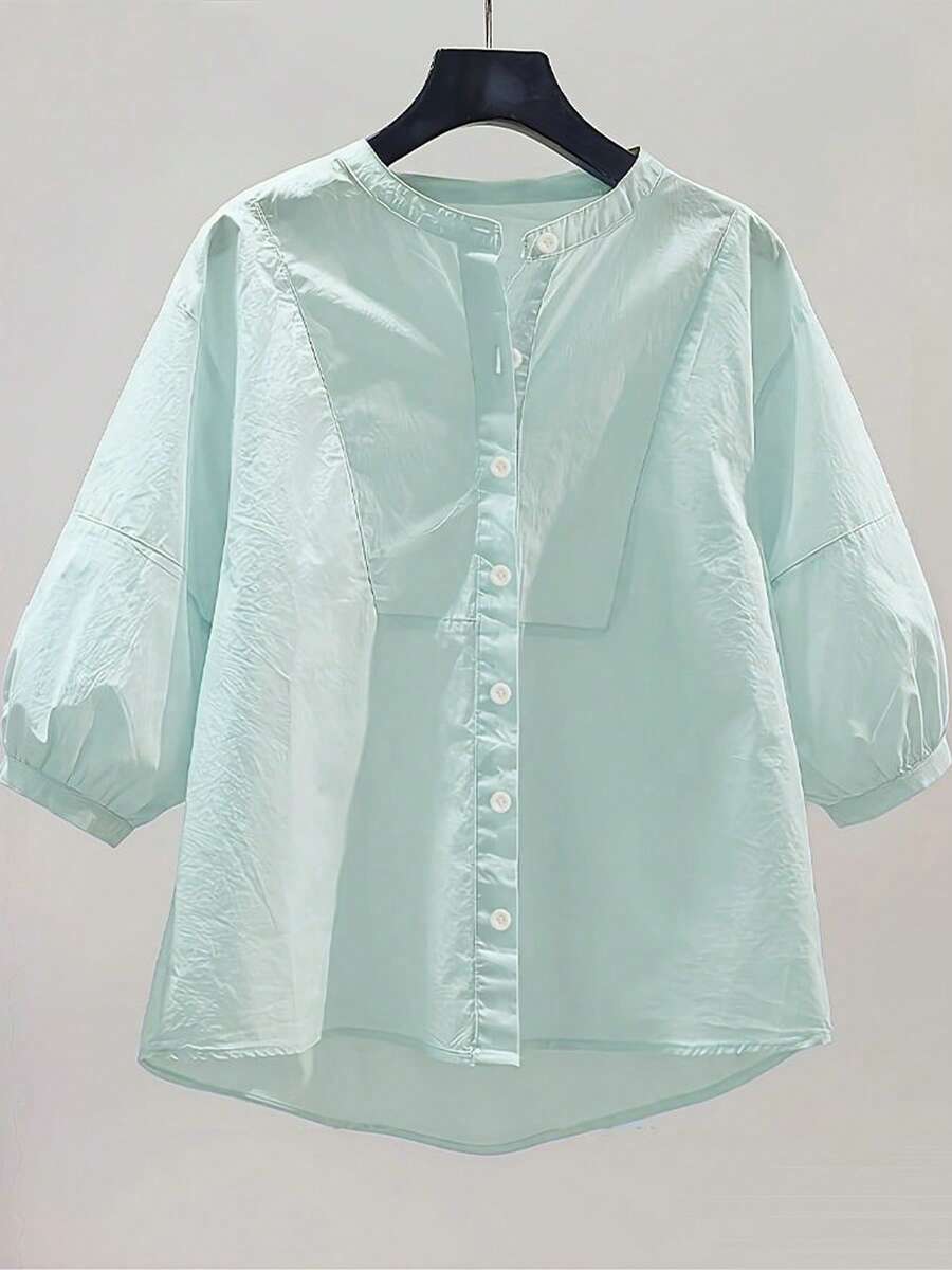 Summer Loose Women's Shirt, Short-Sleeved Maternity Shirt - 孔雀綠 - 查看 1