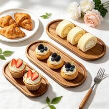 5 PIEZAS Bandejas de Madera de Acacia, Bandejas de Madera Ovaladas, Perfectas para Servir Alimentos, Postres, Aperitivos y Café. Vajilla Elegante, Adecuada para Uso en el Hogar, Fiestas y Restaurantes. Esta Vajilla de Madera es Perfecta para Fiestas y Decoración del Hogar, También como Artículos Esenciales Diarios del Hogar y Regalo del Día de la Madre. - Amarillo - Ver 2