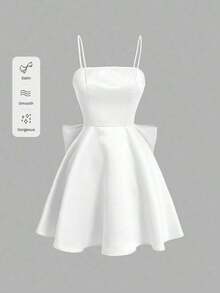 MOD Vestido de mujer de unicolor con tirantes finos y gran lazo decorativo en la espalda - Blanco - Ver 5