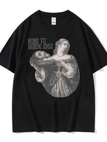 Women's T-Shirts Women Were Born To Serve Funny Meme T Shirt   Renaissance Painting T-Shirt Casual Cotton Oversized Tees Streetwear - 黑色 - 查看 1