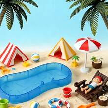 Mini Dollhouse Swimming Pool Model, Swimming Ring, Coconut Tree, Umbrella, Beach Chair, Mini Decorations - Multicolor - View 2