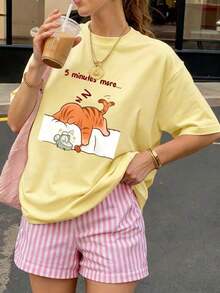 1 pieza Camiseta de mujer de manga corta y cuello redondo para verano, con estampado de letras en inglés "Cat Napping", adecuada para verano, playa, calle, diario, trabajo, fiesta de oficina, salida, carnaval, festival de música, San Valentín, fiesta.Hermosa blusa de estilo Y2K para mujer, atuendo de vacaciones para mujer.Ropa de oficina elegante, blusa linda, atuendo de vacaciones para mujer, vestido para cita nocturna, blusa elegante para mujer, ropa casual de verano, atuendo de vacaciones para mujer. - Amarillo 1 - Ver 6