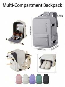 Large Capacity Multi-Compartment Travel Backpack, 180° Wide Opening Design, With Separate Shoe And Laptop Compartments, Multi-Pocket Layered Storage, Lightweight Padded Shoulder Straps, Suitable For Business Commute, School, Travel And Daily Use - Multicolor - View 4