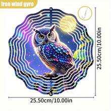 1个3D彩色猫头鹰栖息在夜空下的树枝上，尺寸为10英寸*10英寸，带旋转挂钩，可360° DIY创意彩虹风格旋转花园风车（不含吊坠），款式随机 - A - 查看 8
