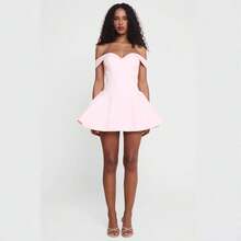 Women Off Shoulder Sweetheart Neck A-Line Dress Elegant Party Cocktail Dress - 粉紅色 - 查看 3