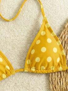 Nuevo conjunto de bikini con estampado de lunares sexy, espalda descubierta y lazo, con tirantes de espagueti para playa y piscina en vacaciones - Multicolor - Ver 3