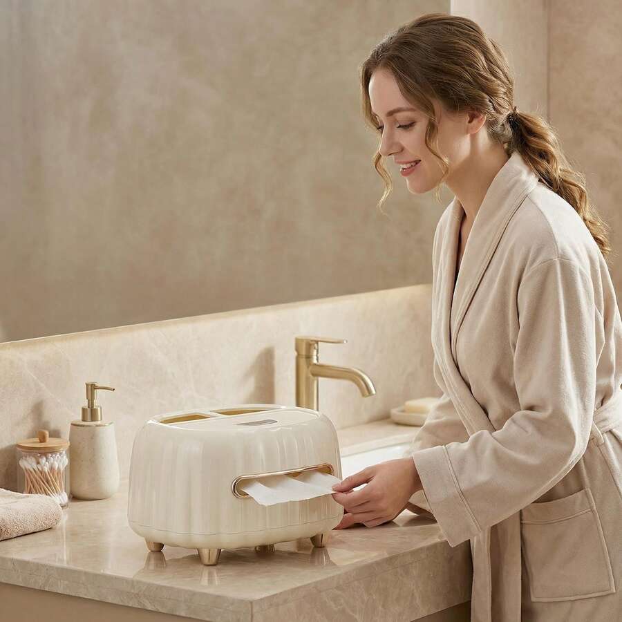 Caja de papel de estilo crema de lujo nórdica, accesorio de lujo para almacenar el control remoto en la mesa de centro de la sala de estar, ¡crea un espacio de vida limpio y ordenado! - Blanco crema - Ver 1