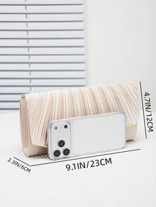 Túi xách dự tiệc thanh lịch viền kim loại, túi đeo vai/cầm tay thời trang Hàn Quốc dành cho nữ, khóa nam châm, túi đeo chéo nhẹ phù hợp cho công sở, đám cưới, dạ hội, tiệc tùng, họp mặt ngày lễ. - Màu be - Xem 7