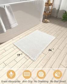 Waffle Bath Mat, Absorbent Non Slip Bathroom Rug With Tassels, Rubber Backed Floor Mat, Machine Washable Decorative Mat For Bathroom, 17" X 24", Brown - 白色的 - 查看 2